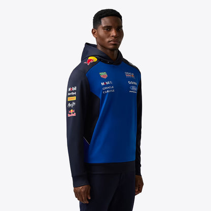 Official Oracle Red Bull Racing 2026 team hoodie in blue and navy, featuring sponsor logos including TAG Heuer, Oracle, and Ford.