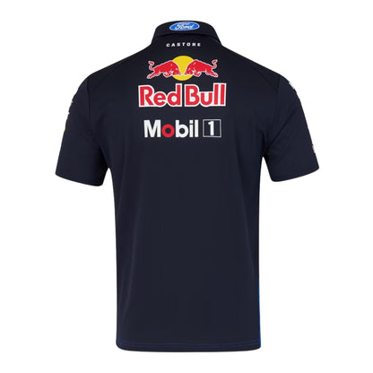 Official Oracle Red Bull Racing 2026 team polo shirt in blue and navy, featuring sponsor logos including Oracle, TAG Heuer, and Ford.