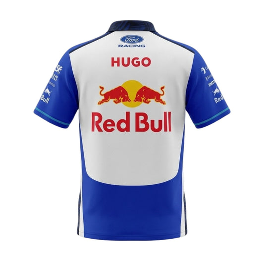 Official Visa Cash App RB 2026 team polo shirt in white and blue, featuring sponsor logos including Visa, Cash App, and Ford Racing.